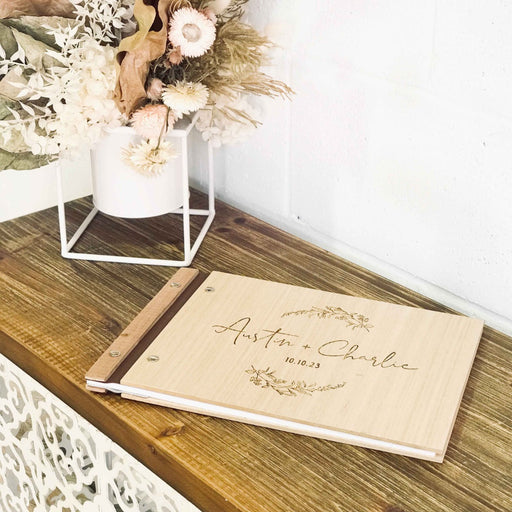 Customised Engraved Wooden Natural Wedding Guest Book