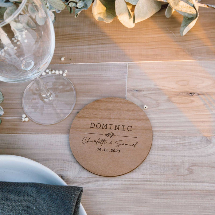 Customised Engraved Square Wooden Wedding Coaster Place cards Favours