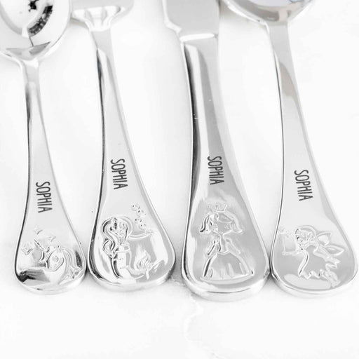 Personalised Engraved Stainless Steel Children's Cutlery 4 Piece Set Fairy Tale Christmas Present