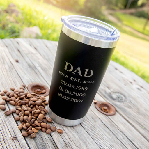 Customised Engraved Father's Day Stainless Steel Insulated Black Thermos Travel Mug Cup 590ml Present