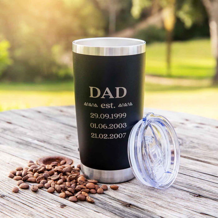 Custom Artwork Engraved Father's Day Stainless Steel Insulated Black Thermos Travel Mug Cup 590ml Gift