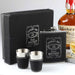Personalised Engraved Father's Day Black Leather Hip Flask, Shot Glasses & Leather-bound Gift Box Present