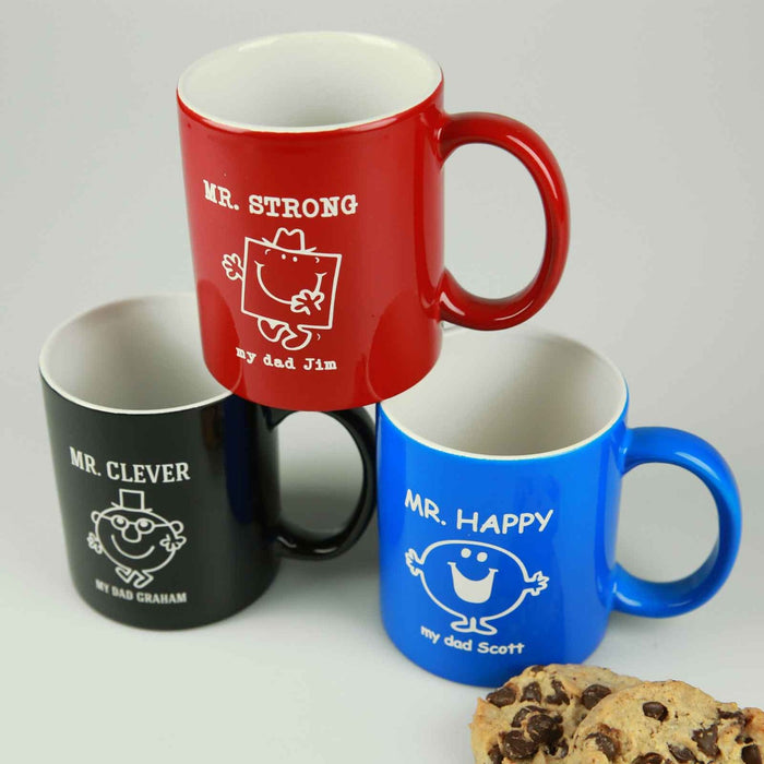 Customised Engraved Father’s Day Character Coffee Mugs Present- Mr Strong, Mr Clever, Mr Happy