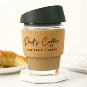 Personalised Engraved Father's Day Glass Cork Band Coffee Keep Cup Present