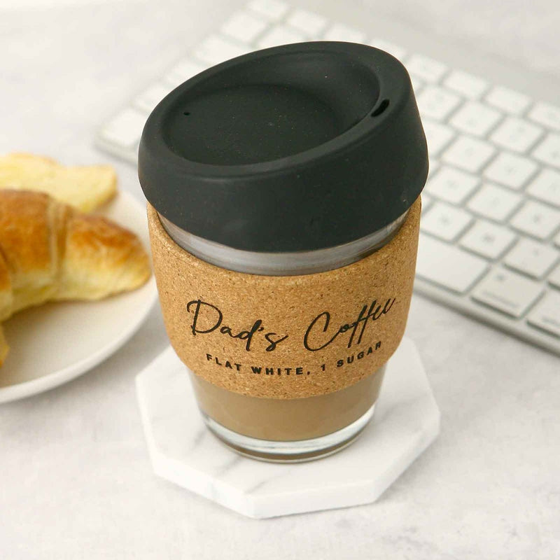 Personalised Engraved Father's Day Glass Cork Band Coffee Keep Cup Present