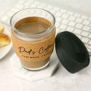 Custom Engraved Glass Cork Band Coffee Insulated Travel Mug  black Silicone Lid Father's Day Gift