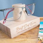 Custom Designed Engraved Tasmanian Oak Wooden Reading Glasses Stand Father's Day Gift