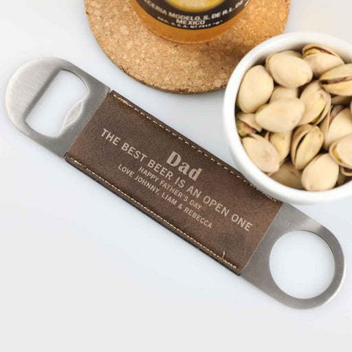 Personalised Engraved Father's Day Leather Bar mate Bottle Opener Present