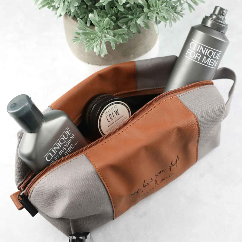 Father’s Day gift toiletry bag with personalised engraving