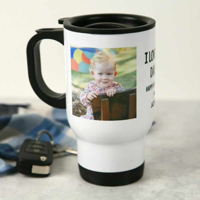 Custom Designed Photo Printed Black & White Stainless Steel Insulated Travel Mug 440ml Father's Day Gift