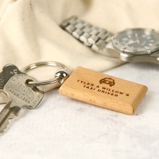 Customised Engraved Father's Day "Taxi Driver" Rectangle Wooden Keyring Gift