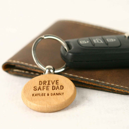 Personalised Engraved Father's Day Wooden Round Car Keyring Organiser Present