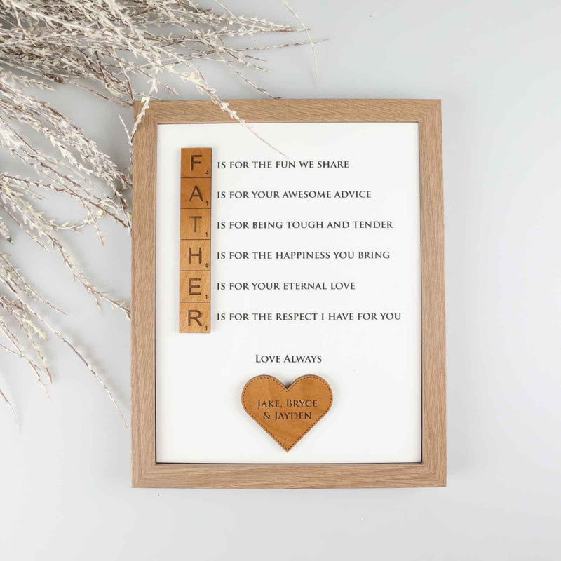 Father’s Day frame with scrabble letters and custom sentiments
