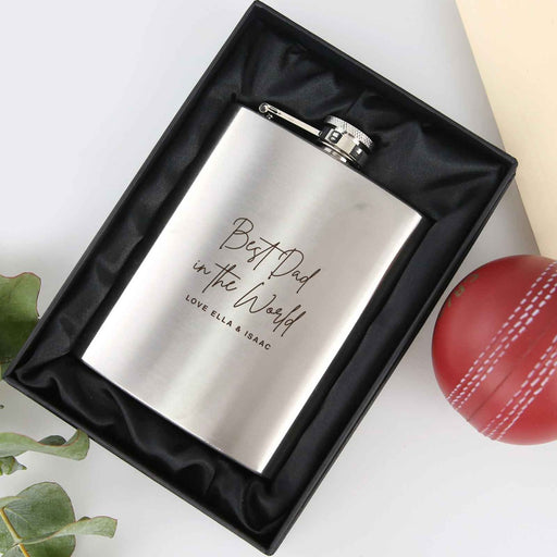 Personalised Engraved Silver Father's Day Hip Flask- Thanks Dad i turned Out Awesome