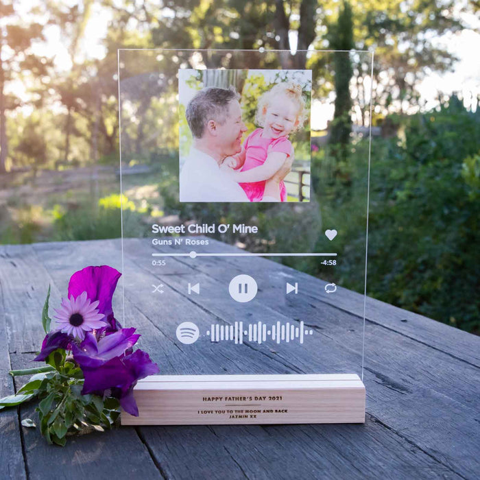Father's Day Printed A4 Acrylic Spotify Song Code Plaque with Engraved Wooden Base