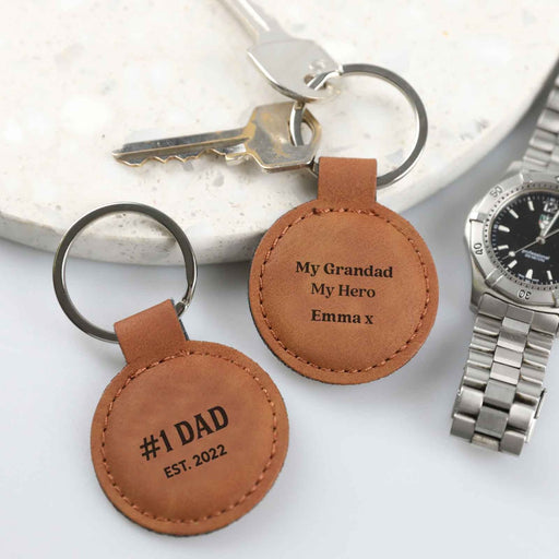 Personalised Engraved Father's Day "My Grandad My Hero" Leatherette Keyring Present
