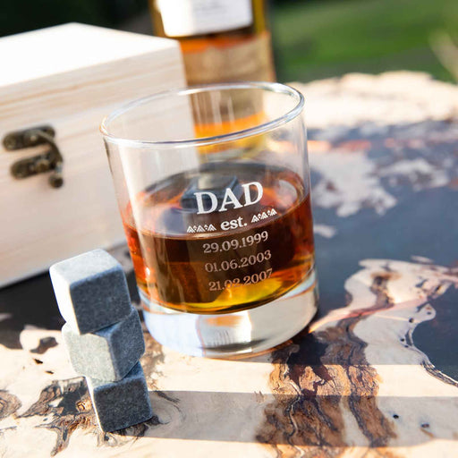 Customised Engraved Wooden Gift Boxed Scotch Glass and Whiskey Stone Set Father's Day Gift