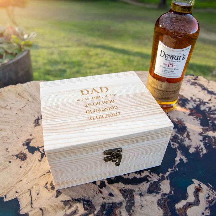 Custom Designed Engraved Wooden Gift Boxed Scotch Glass and Whiskey Stone Set Father's Day Gift