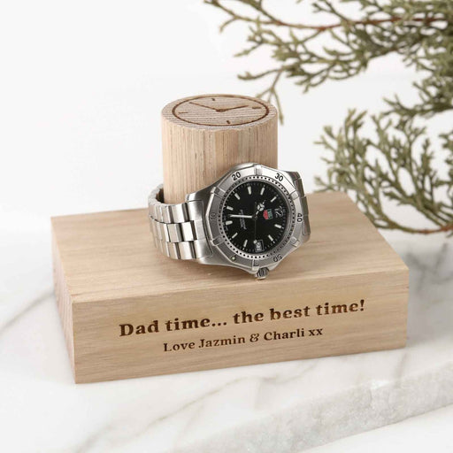 Personalised Engraved Father's Day Tasmanian Oak Single Column Watch Stand Present