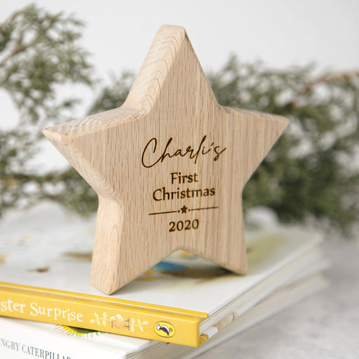 Personalised Engraved Wooden Star Keepsake First Christmas Gift