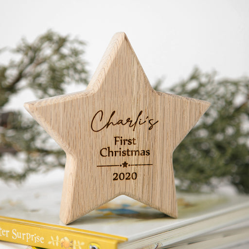 Customised Engraved Wooden Star Keepsake First Christmas Present