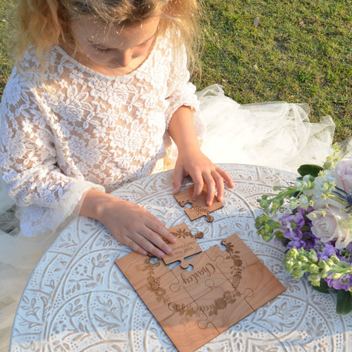 Personalised engraved wooden puzzle flower girl gift