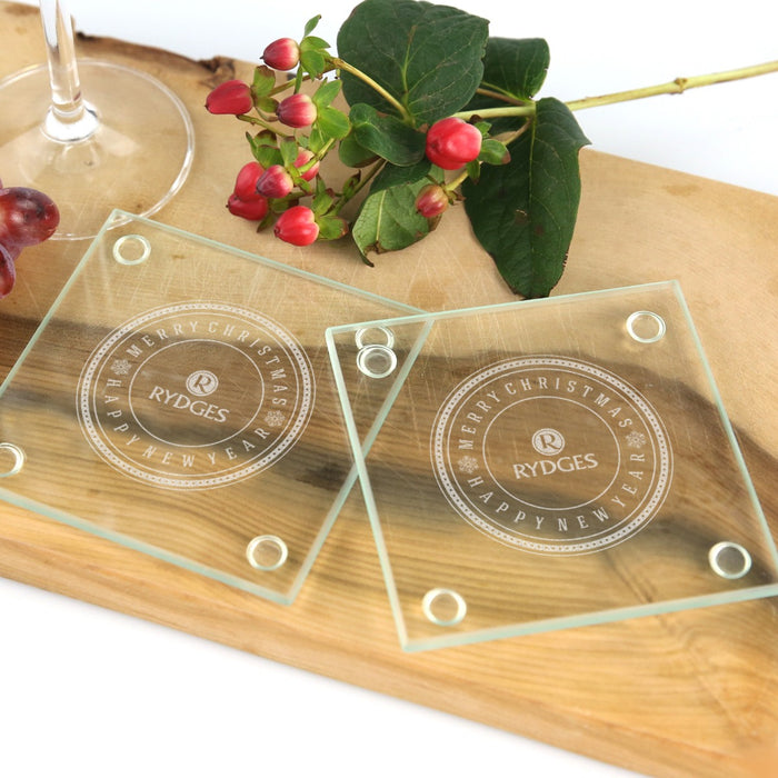 Personalised Engraved Corporate Christmas Glass Coasters Client Gift