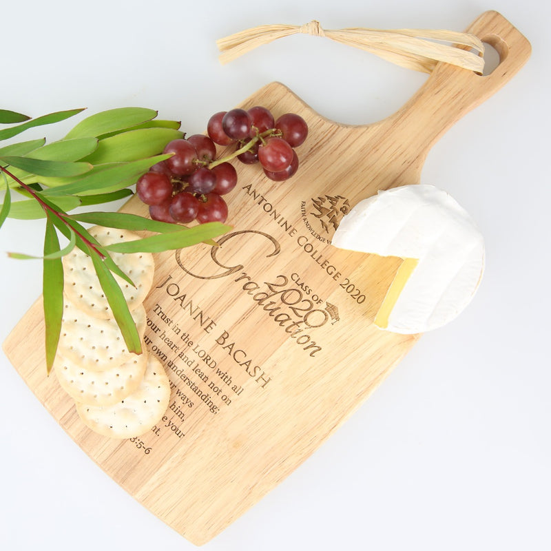 Custom Designed Engraved Graduation Cheese serving Chopping Paddle Board