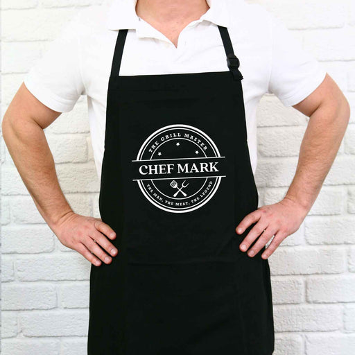 Personalised Name Printed The Grill Master Printed Black BBQ Apron