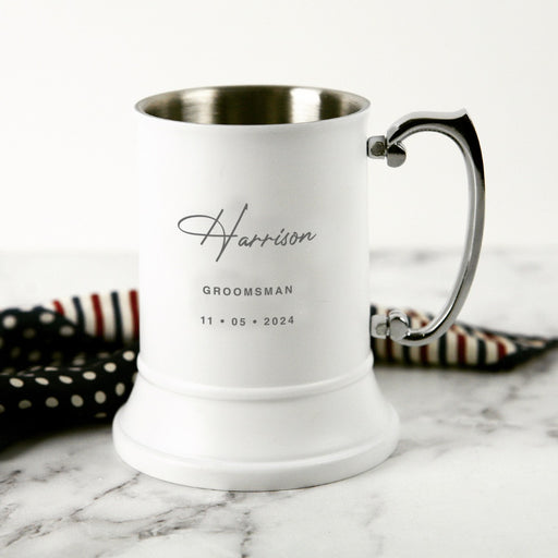Personalised Engraved White Metal Groomsman Best Man Beer Mug Gift