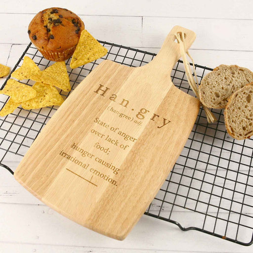 Engraved 'Hangry' Wooden Cheese Serving Paddle Board Birthday Present