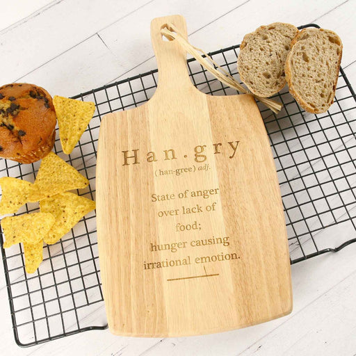 Engraved 'Hangry' Wooden Cheese Serving Paddle Board