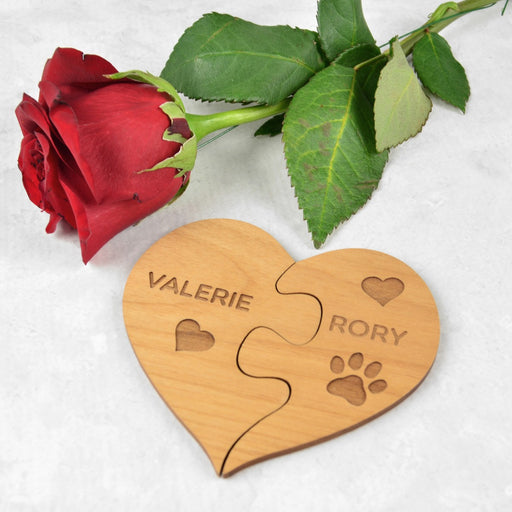 Personalised Engraved Valentine's Day Wooden Heart Puzzle Magnet Set Present