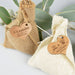 Light and Dark Hessian Wedding favours Bags with customised engraved heart shaped Wooden Gift Tag