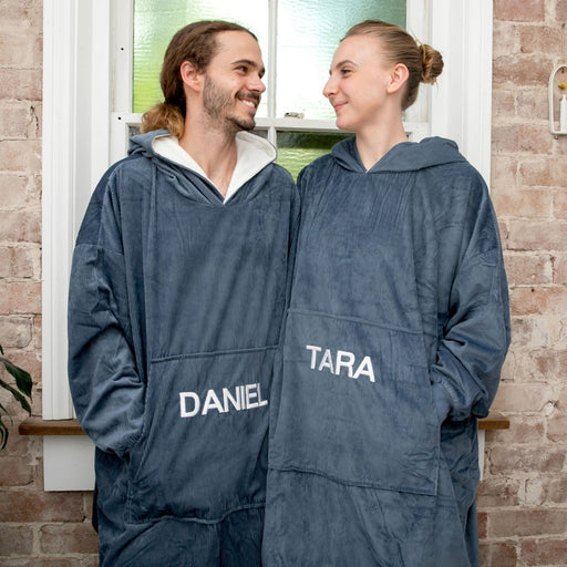 Personalised Embroidered His & Her Embroidered Oversized Hoodie Blankets