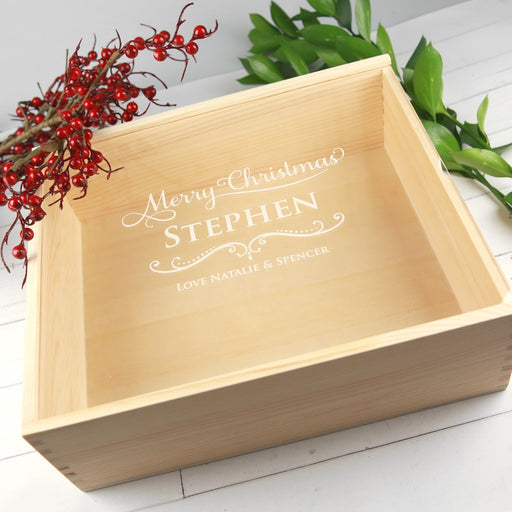 Personalised Engraved Natural wooden Christmas Box With Sideable Acrylic Lid For Him Present