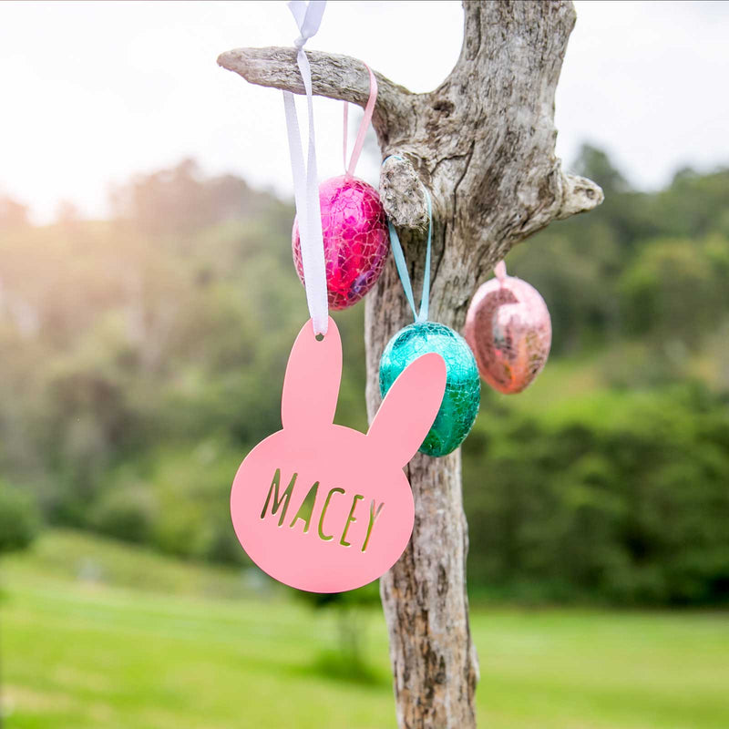Custom Designed Laser Cut Name Easter Lavender Pink Raspberry Bunny Gift Tag
