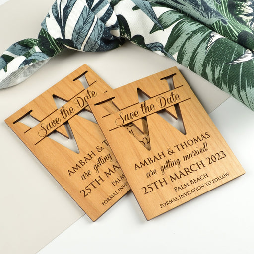 Personalised laser cut engraved wooden save the date