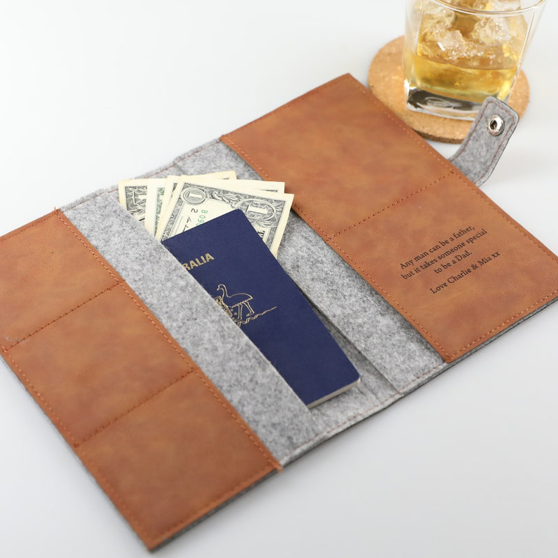 Custom Designed  Engraved Christmas Special Message Tan Leather Passport Holder Present