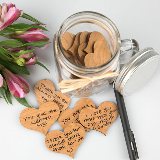 Customised Engraved “30 Reasons Why I Love You” Jar with Wooden Hearts Mother's Day Present