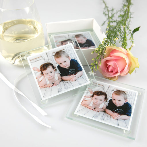 Personalised Colour Printed Christmas Photo Glass Coaster Set Present