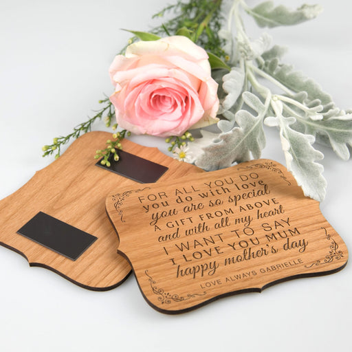 Custom Designed Engraved  Wooden Mother's Day Plaque with magnet backing Present