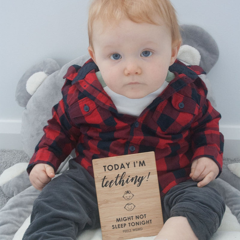 Today I'm Teething I might not sleep tonight funny milestone bamboo cards