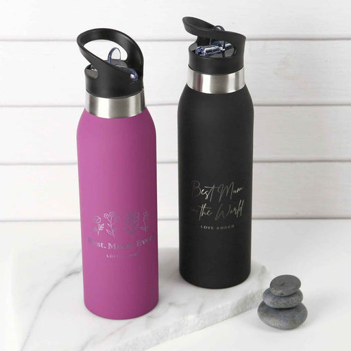 Personalised Engraved Pink & Black Sport Drink Water Bottle With pop Up Straw Mother's Day Present