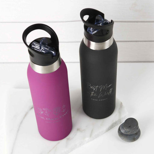 Customised Engraved 500ml Pink & Black Sport Drink Water Bottle With pop Up Straw Mother's Day Gift