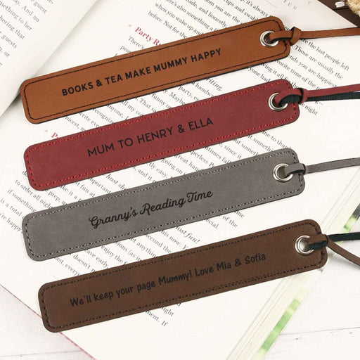 Personalised Engraved Brown, Red, Grey and Tan Leather Bookmarks for Mother's Day Gift