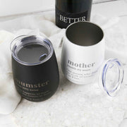 Custom Designed Engraved Black and White Mother's Day Stemless Wine Glass With Lid Wine Sipper Present
