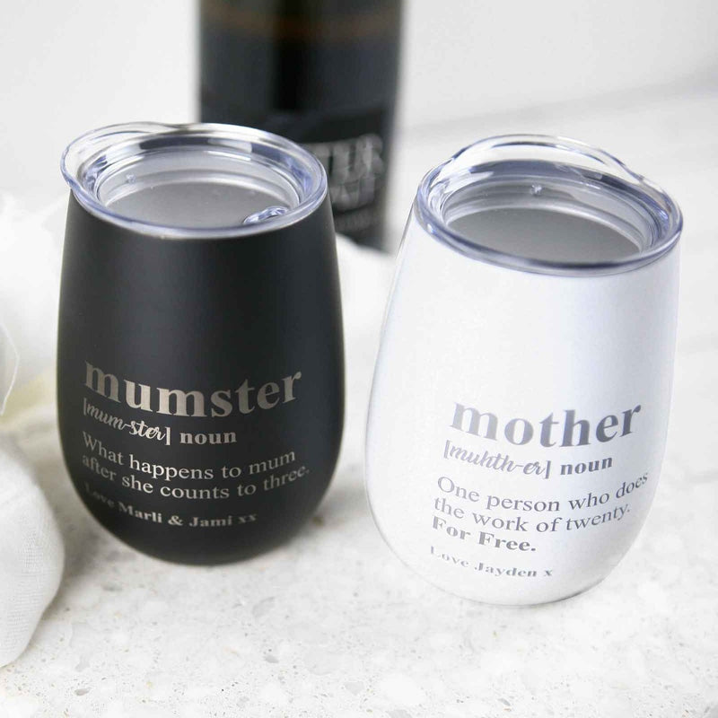 Engraved Custom Mother's Day Message Black and White Wine Sipper Present