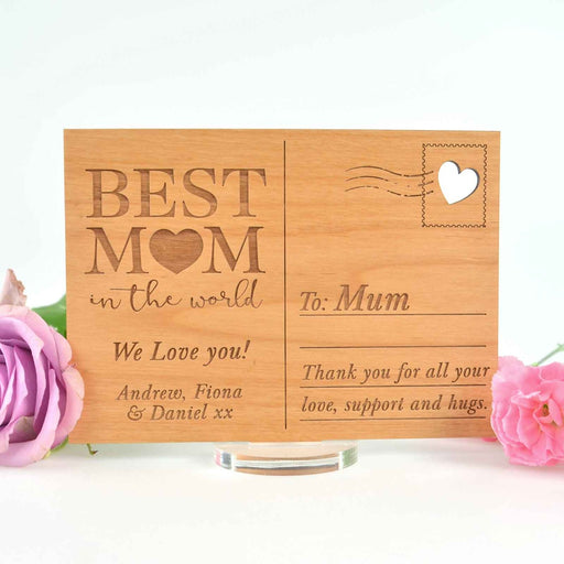 Custom Designed Engraved Wooden Mother's Day Postcard with Stand Present