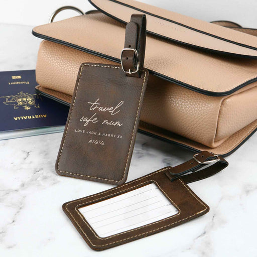 Customised Engraved Mother's Day Brown Leather Luggage Tag Gift